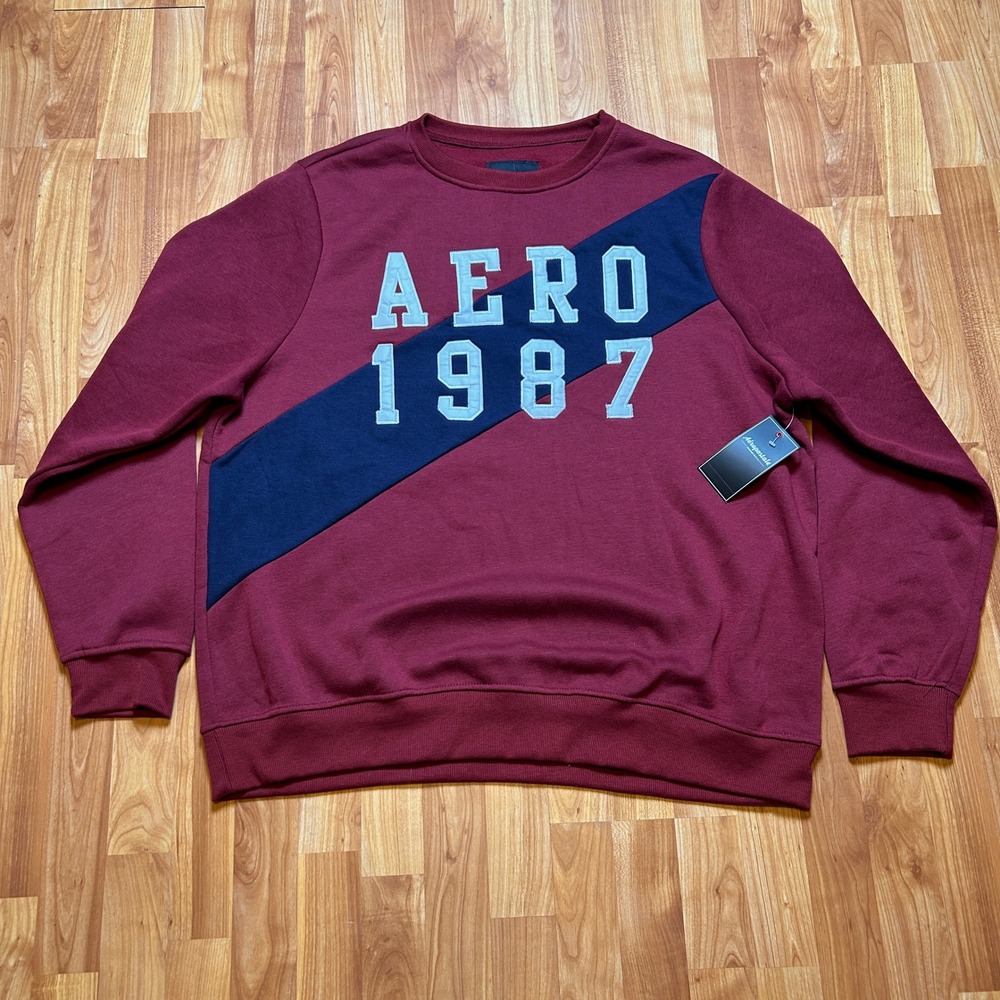 NEW Aeropostale Retro Boxy Mens Crewneck 4XL Sporty Red Navy Colorblock